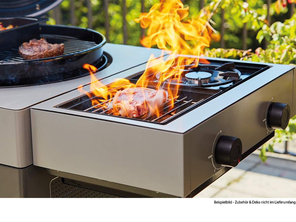 OUTDOORCHEF AROSA 570 G GREY STEEL INKL. BLAZING-/COOKING ZONE + PLANCHA + REINIGUNGSSET