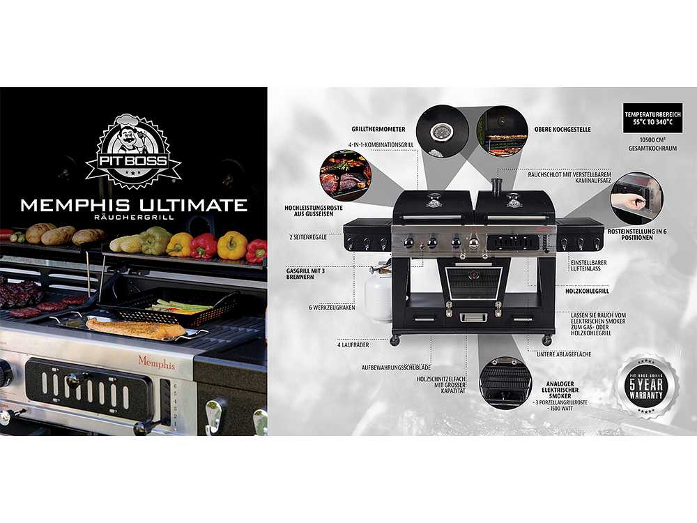 Pit Boss Memphis Ultimate Combo 4-in-1 Gas, Holzkohle & Elektrischer Smoker