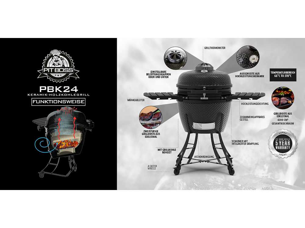 Pit Boss K24 Kamado grau Keramikgrill PBK24