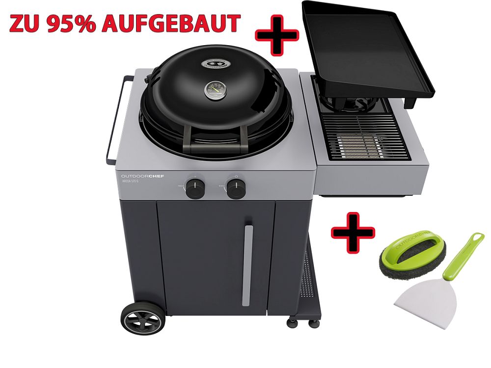 OUTDOORCHEF AROSA 570 G GREY STEEL INKL. BLAZING-/COOKING ZONE + PLANCHA + REINIGUNGSSET