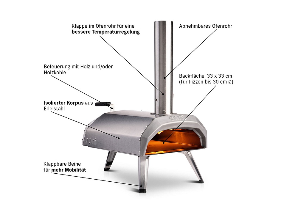 Pizzaofen Ooni Karu 12 mit Holz- oder Holzkohlefeuerung